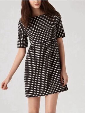 Ace & Jig Black White Polka Dot Mini Shift Dress Woven Linen Pockets Boho S